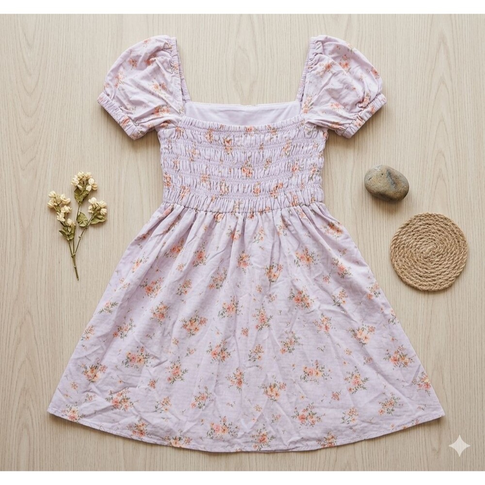 Altard State XS Purple Floral Smocked Puff Sleeve Dress Cottage Spring Summer